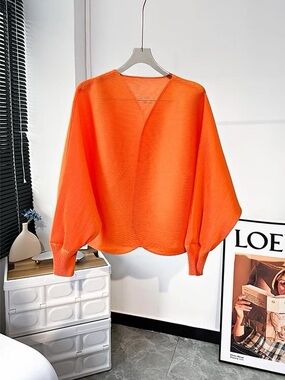 Bright Orange V-Neck Balloon Sleeve Top